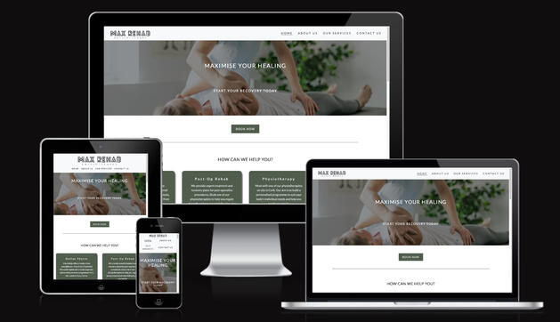 Max Rehab Physiotherapy Website mockup images